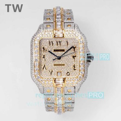 TW Factory Replica Cartier Santos Men 40MM Yellow Gold Diamond Arabic Swiss Watch